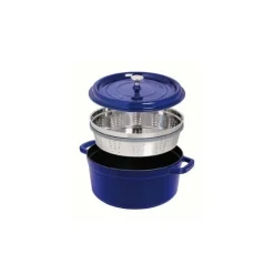Staub Cocotte con Cestello 26 cm Blu Scura in Ghisa- Cocotte Tonde
