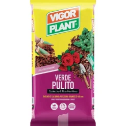Vigorplant Corteccia di pino Media 15-25 mm Verde Pulito 20 litri- Terricci Per Piante