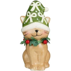 Edelman Decorazione Gatto sorridente con Cappello Verde- Complementi D'Arredo|Oggetti Per La Tavola