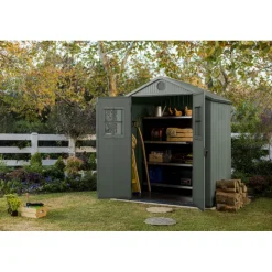 Keter Casetta da Giardino in Resina DARWIN 6x4 Green con Finestre Frontali- Casette In Resina Keter|Casette Da Giardino Piccole