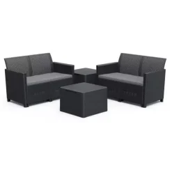 Keter Set 2 Divani + 2 Tavolini Contenitori CLAIRE DOUBLE SOFA STORAGE TABLE Grafite- Divani E Set Da Giardino|Divani E Set Da Giardino