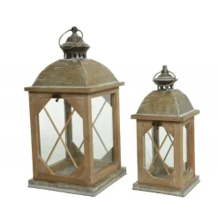 Kaemingk Lanterna in legno con vetro Grande dim 20x20x43 cm. Pezzo Singolo- Lanterne|Complementi D'Arredo