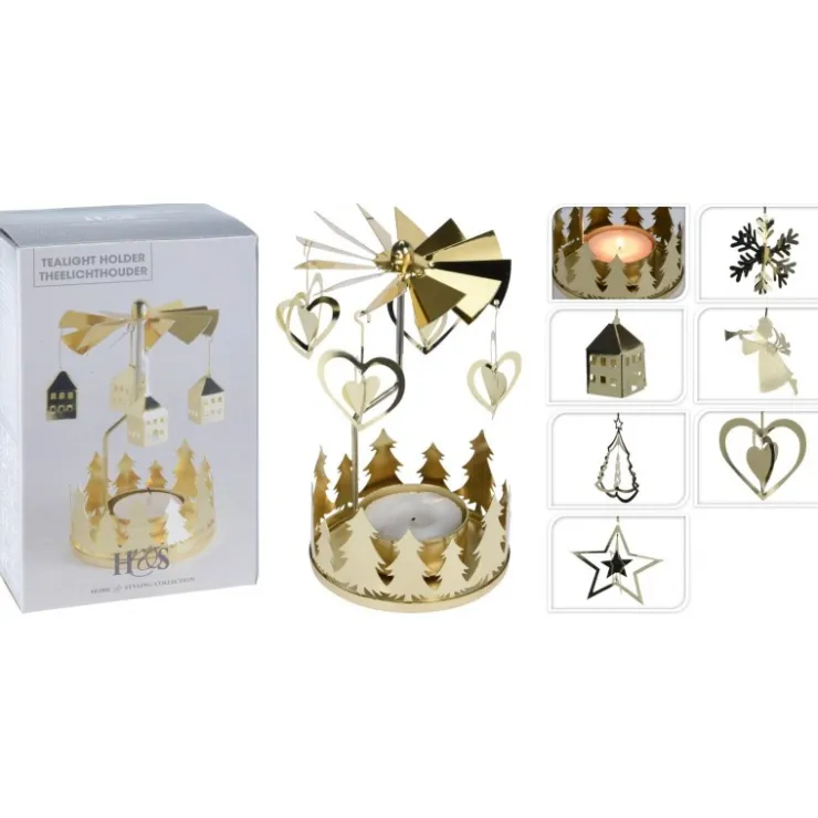 Koopman Porta Tea Light Girevole Oro. Pezzo Singolo- Complementi D'Arredo|Candele E Accessori