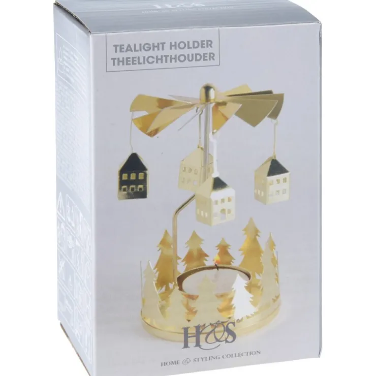 Koopman Porta Tea Light Girevole Oro. Pezzo Singolo- Complementi D'Arredo|Candele E Accessori
