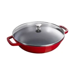 Staub Wok con Coperchio in Vetro 30 cm Rosso in Ghisa- Wok E Tajine